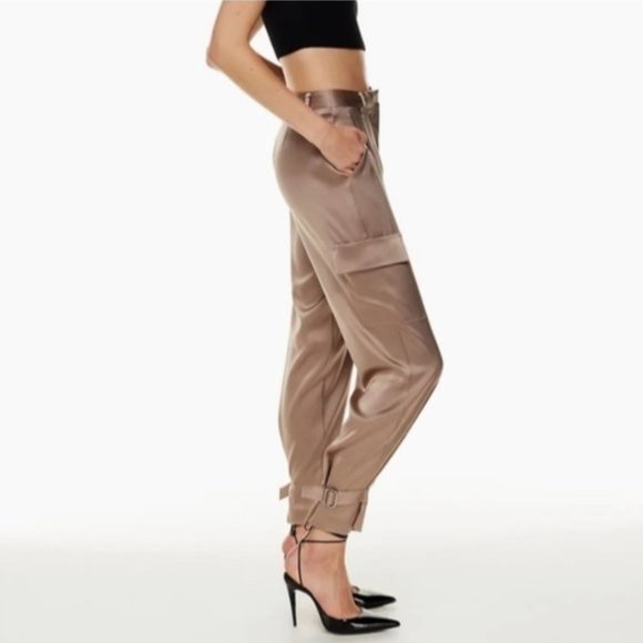 BABATON Refined Satin Cargo Pant Grey Deep Taupe Trouser Pants 0 ARITZIA - Picture 1 of 16